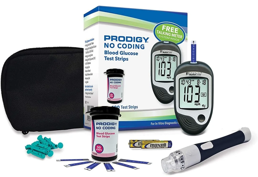 Glucómetro Prodigy Kit Completo con 50 Cintas, Control Diabetes